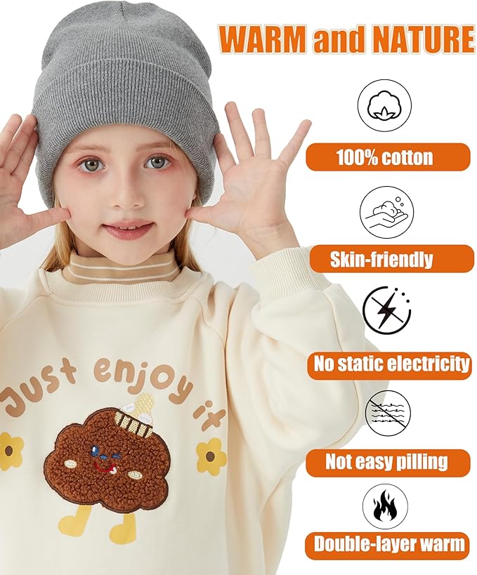 ROYBENS 100% Cotton Baby Beanie Cute Toddler Winter Hat Boys Girls Kids Soft Warm Knit Cuffed Caps Beanies for 0-8 Years