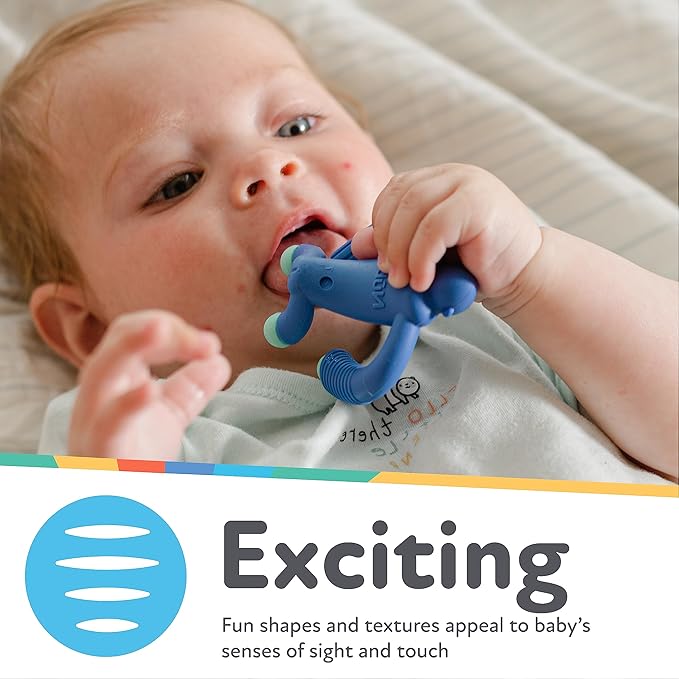 Nuby Geo Zoos Massaging Teether - Baby Teething Toy - Soft Easy Grip - 3+ Months - Blue Gorilla