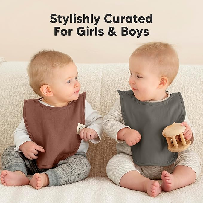 8-Pack Baby Bibs for Boys, Girls - Pullover Bibs for Drooling Teething Baby Girl & Boy Toddler, Newborn, Soft & Absorbent, Cute Colors, Large Torso Coverage Keep Infant Clean & Dry (Sahara)