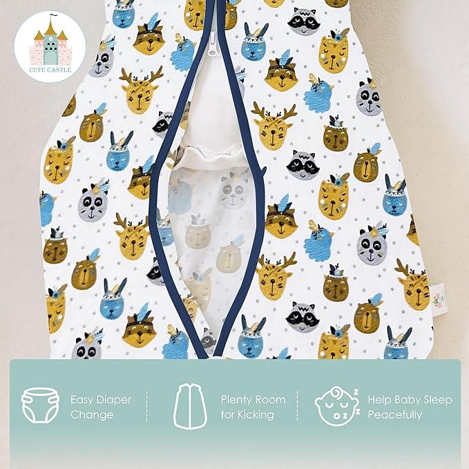 Cute Castle Baby Sleep Sack 0-6 Months - Lightweight 100% Cotton 2-Way Zipper TOG 0.5 Infant Wearable Blanket, Newborn Essentials Toddler Sleep Clothes, 3 Pack(Blue, Balloons, Animals)