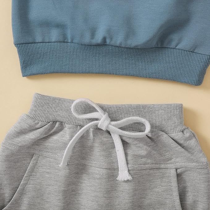 Toddler Baby Boy Clothes Solid Color Long Sleeve Crewneck Sweatshirt Top Casual Pants Set 2Pcs Fall Winter Outfits