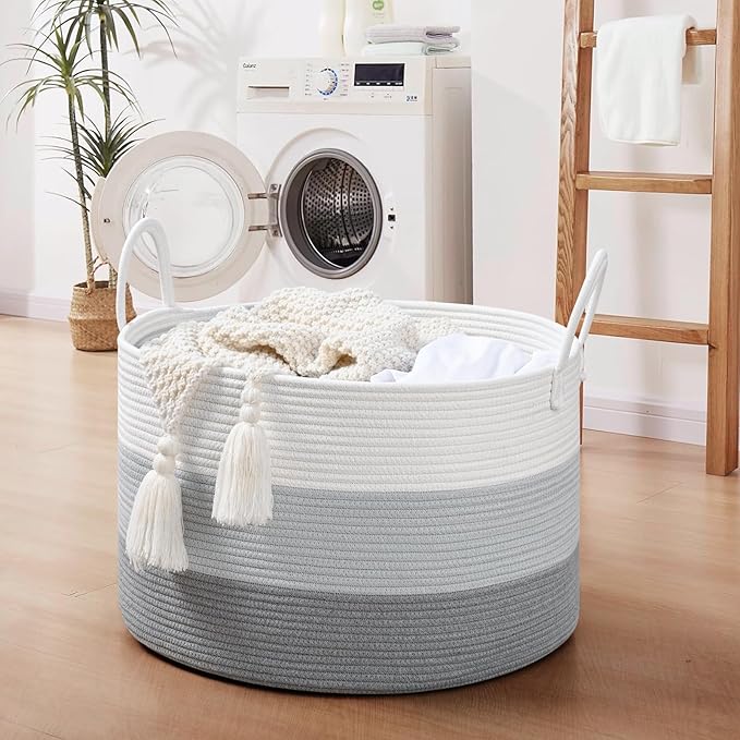 67L Storage Basket for Organizing, 20"×13" Large Laundry Baskets, Cotton Rope Woven Blanket Basket, Toy Storage for Kids, Collapsible Blankets Storage for Living Room, Nursery Room