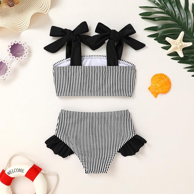 YOUNGER TREE Toddler Girls Two Pieces Swimsuit Color Block Stripe Swimwear Summer Beach Bathing Suit 18M-5T