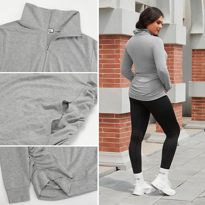 GINKANA Maternity Women's Long Sleeve Shirt Half Zipper Lapel Lightweight Casual Maternity Pullover with Pockets