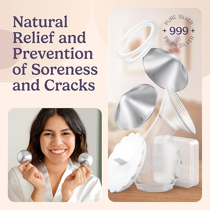 Silver Nipple Covers Breastfeeding: Pure 999 Silver Nipple Shield | Silver Nursing Cups w/Breast Shields, Hands-Free Breast Pump (Silver and Transparent Silicone, L - 1.8x0.6)