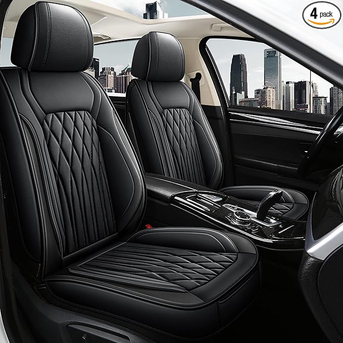 Pariitadin Leather Car Seat Covers Full Set, Waterproof Faux Leather Seat Covers for Cars, Non-Slip Car Interior Covers Universal Fit for Most Cars Sedans Trucks SUVs, Black Line