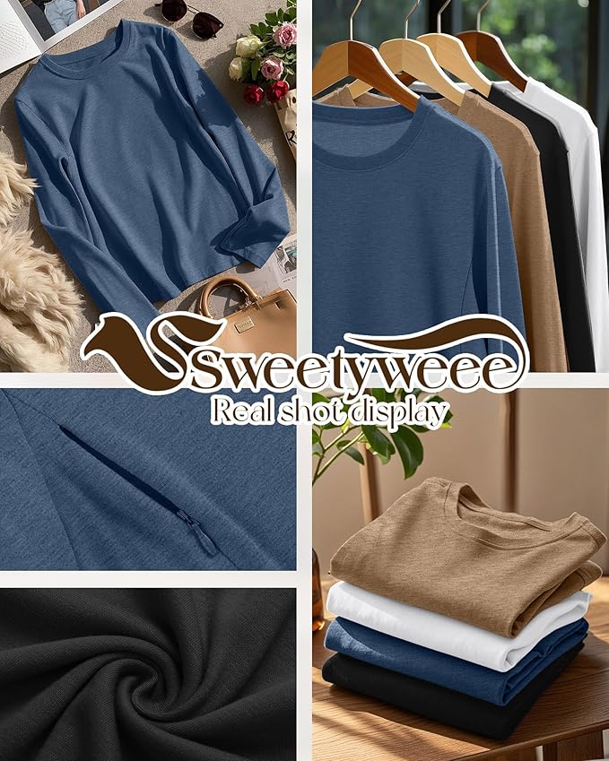 4 Pack Women's Nursing Breastfeeding Tops, Long Sleeve Maternity Shirts Loose Fit Hidden Zipper Pregnancy Clothes