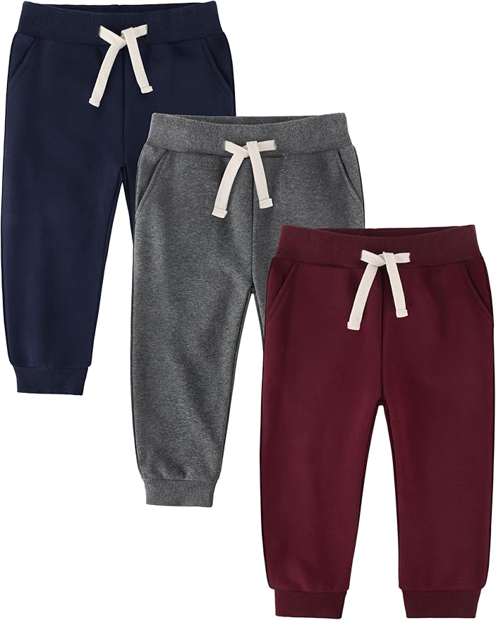 3 Pack Fleece Toddler Boys Sweatpants Kids Joggers Soft Cotton Toddler Boys Girls Sweatpants with Pocket Drawstring