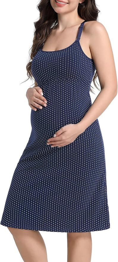 SUIEK 3-Pack Maternity Nursing Nightgown Cotton Breastfeeding Dress Pregnancy Tank Tops Sleepwear