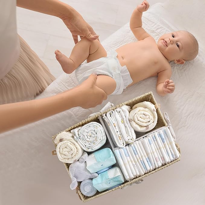 HBlife Diaper Caddy Organizer, Hand-Woven Storage Basket for Diapers & Baby Essentials - Elegant Curved Design, Ideal Gift for Baby Shower & Registry Must-Have