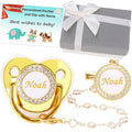 Personalized Pacifier with Name, Custom Pacifier Clip Set with Gift Box, Glitter Crystal Luxurious Bling Soother Dummy Ideal Gift for Baby Boys Girls Birthday Newborn Photography(Gold)