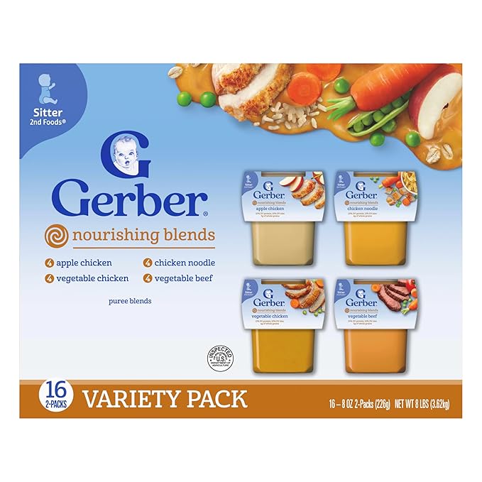 Gerber Stage 2 Baby Food, Nourishing Blends Tubs, Baby Puree, Variety Pack, 32PK