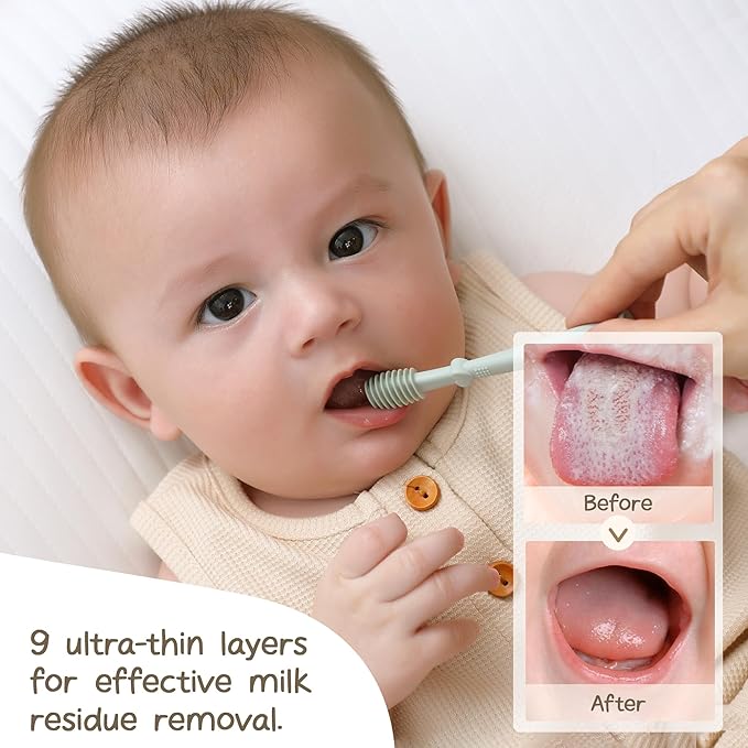 Moonkie Baby Tongue Cleaner, Toddler Toothbrush, Baby Oral Cleaner Newborn Kit for 3 Months+, 2 Pcs (Clay/Ivory)