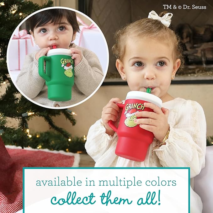 Infantino My 1st Tumbler, Silicone Sippy Cup with Straw & Handle, Spill-Resistant Baby Cup for On-the-Go, BPA-Free Transition Bottle, Grinch Red (Pack of 6)