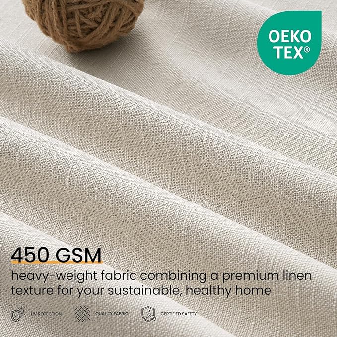 Topfinel Natural Linen Blackout Curtains with Back Tab for Tracks 96 Inch Long, Room Darkening Memory Trained Linen Drapes, Elegant Noise Cancelling Patio Door Curtains, Cream Beige,52" W*96" L