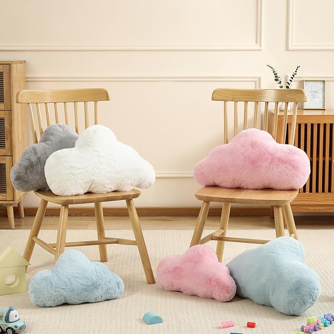 YRXRUS Cloud Pillows, Pink Cloud Shaped Pillow, Decorative Throw Pillow Gifts, Cute Plush Room Decor, Fluffy Faux Rabbit Fur 13"x21" Pillows for Living Bedroom Kids Room