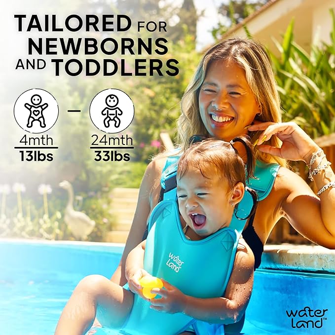 WaterLand Baby Carrier - Innovative Carrier You Can Use Both in Water & Land - Waterproof Infant Chest Holder with Adjustable Straps, Lightweight Toddler Harness for Pool & Beach (Light Blue Sky)