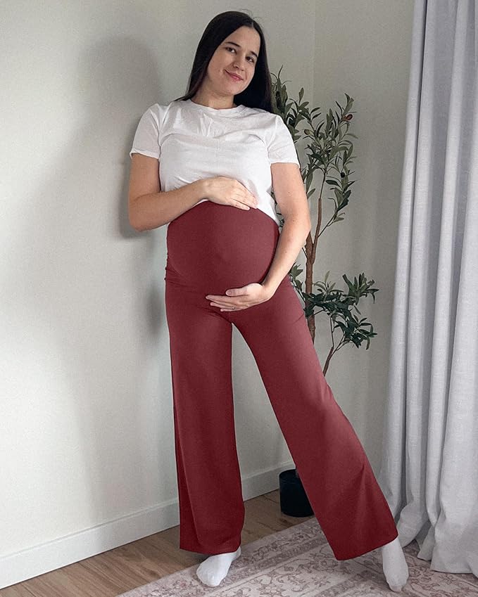 G4Free BareFeel Maternity Dress Yoga Pants Over The Belly Stretchy Work Slack Pregnancy Wide Leg Lounge Trousers