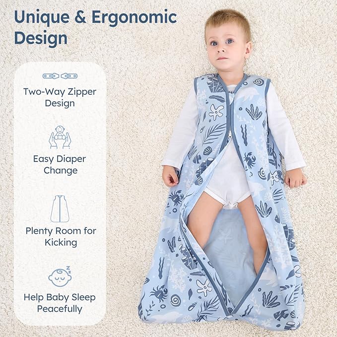 Baby Sleep Sack 0-6 Months 100% Cotton Lightweight 0.5 TOG Wearable Blanket Baby Sleep Bag with 2-Way Zipper for Newborn Infant Blue Dolphin