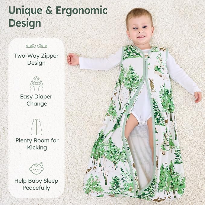 Baby Sleep Sack 6-12 Months 100% Cotton Lightweight 0.5 TOG Wearable Blanket Baby Sleep Bag with 2-Way Zipper for Newborn Infant Green Pine Tree