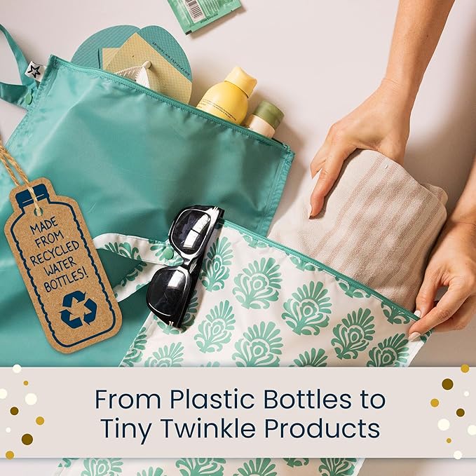 Tiny Twinkle Wet Dry Bag – 2 Pack Reusable Waterproof & Mess Proof Wet Bags for Swimsuits & Travel, Baby Towels & Beach Essentials,a Diaper Bag Must-Have(Black, Green Checkers)