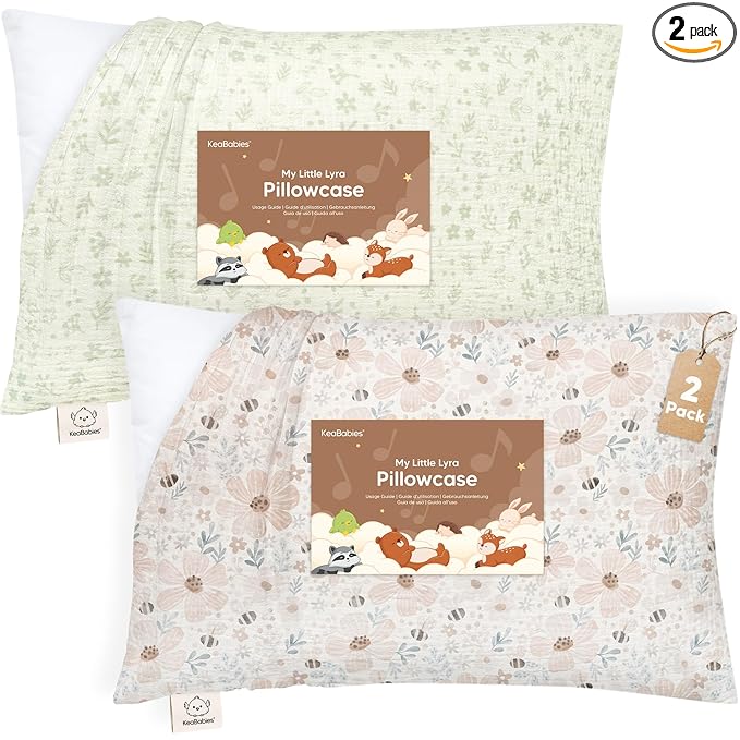 KeaBabies Muslin Toddler Pillowcase 13x18 Only – 2-Pack Organic Cotton Muslin Pillow Case for Kids, Girls, Boys, Small Travel Size Cover, Soft & Breathable Toddler Pillow Sold Separately (Flora Vale)