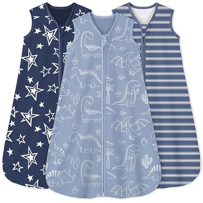 Yoofoss Baby Sleep Sack 18-24 Months 0.5 Tog Wearable Blanket for Baby, 3 Pack 100% Organic Cotton Infant Toddler Sleeping Sack 2-Way Zipper Lightweight Sleep Sack