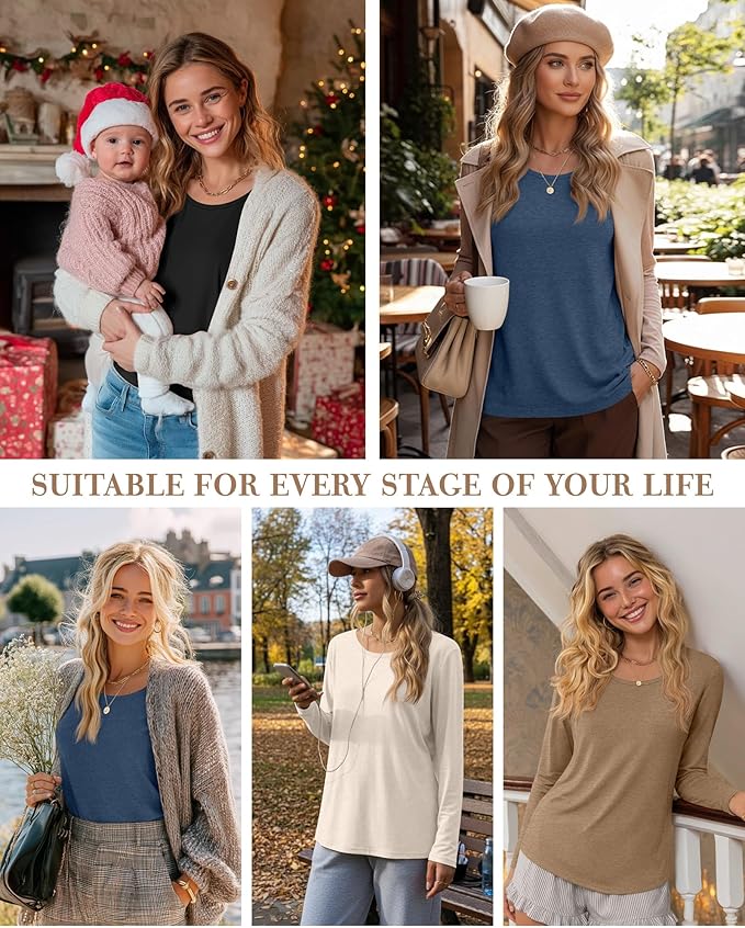 4 Pack Women's Cotton Nursing Tops, Breastfeeding Maternity with Hidden Zippers Crew Neck Long Sleeve Pregnancy Shirts