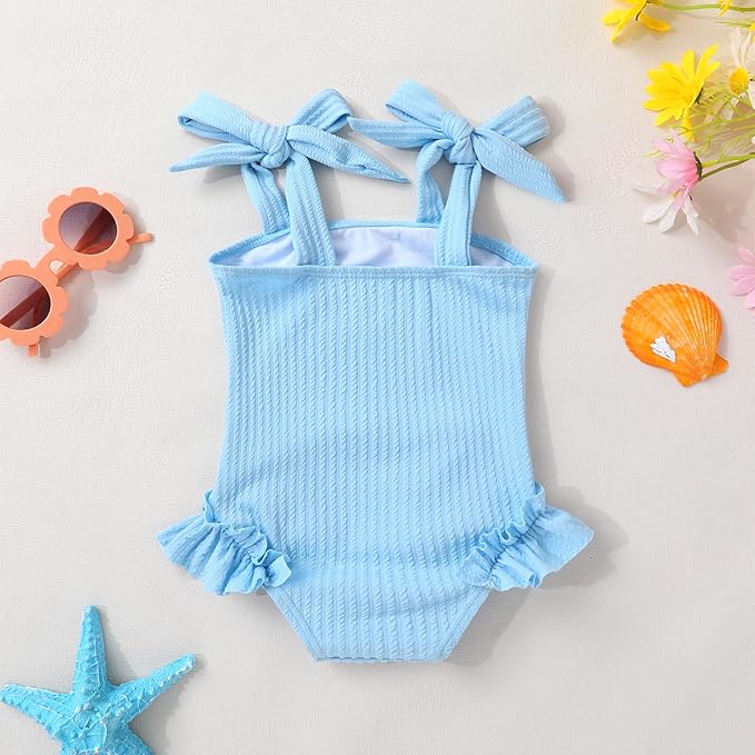 Happy Town Toddler Swimsuit Girl Solid Color Stripe One-Piece Baby Bathing Suits