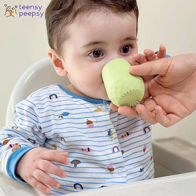 2 Pack Tiny Cup for 4+ Months | Silicone Baby Cups 6-12 Months, Infant Training Open Cup for Baby Led Weaning Supplies, 2oz (Pastel Earth)