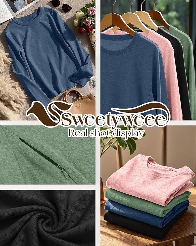 4 Pack Women's Nursing Breastfeeding Tops, Long Sleeve Maternity Shirts Loose Fit Hidden Zipper Pregnancy Clothes