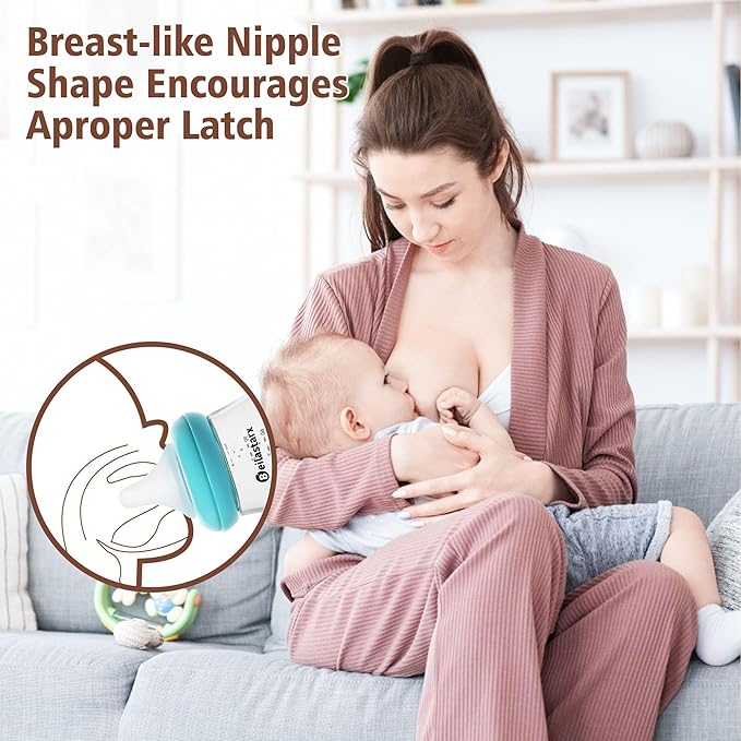 Glass Baby Bottles with Natural Response Nipple Size S - Anti Colic Baby Bottles Wide Neck Slow Flow Baby Bottle (Multicolor, 6oz (Pack of 4))