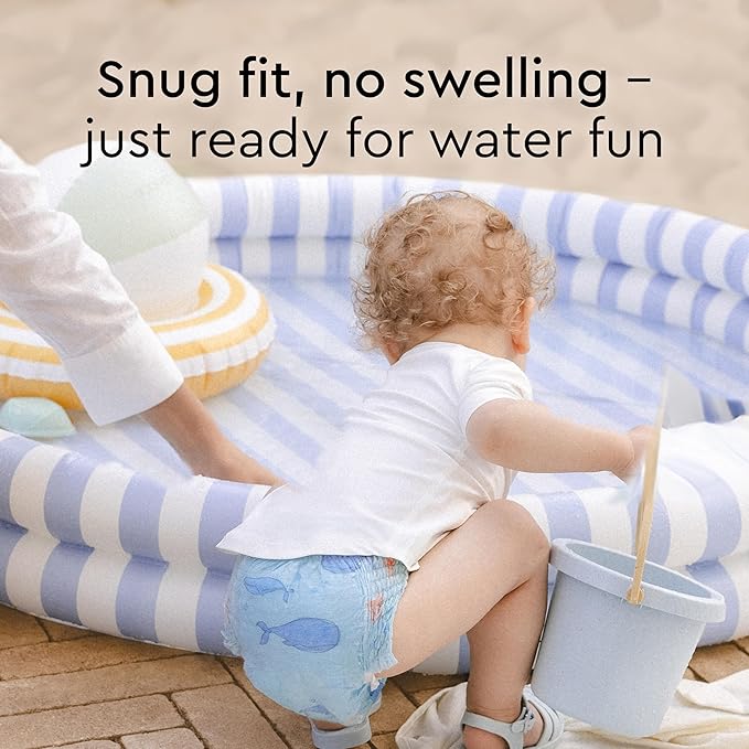 LILLYDOO Baby Swim Diapers - Size Small (13-24 lbs), Half-Monthly Supply (40 Count), Blue Whales Design, Skin-Friendly, Perfume- & Chlorine-Free, Hypoallergenic, Dermatologist Tested, Oeko-TEX®