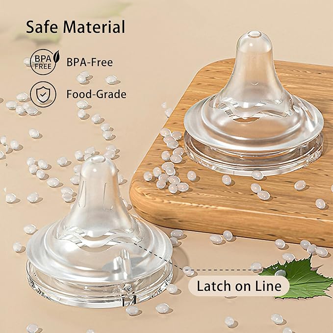 Silicone Bottle Nipple, Anti Colic Nipples for Baby, Natural Feel, L, 6 Months+, 4 Counts