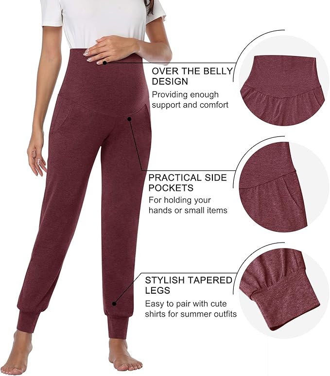 AMPOSH Women's Maternity Pants Stretchy Lounge Workout Pants Casual Loose Comfy Pregnancy Joggers with Pockets