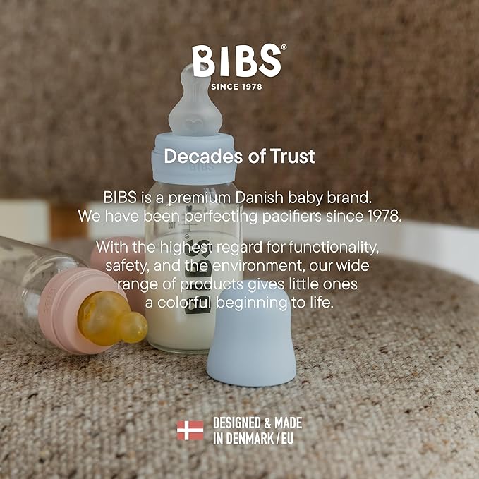 BIBS Baby Bottle 5 oz / 150 ml Natural Rubber Latex Nipple - Anti-Colic, BPA-Free, Round Nipple, Slow Flow, Lightweight & Easy to Clean, Suitable for Newborns 0+ Years - Ivory