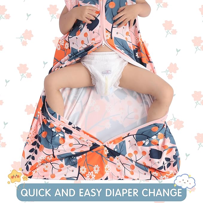 3 Pack Baby Sleep Sack 100% Rayon Cotton Baby Sleeping Bag 2-Way Zipper Toddler Wearable Blankets TOG 0.3. (Gerbera&Tulips&Pink, 6-12 Months)