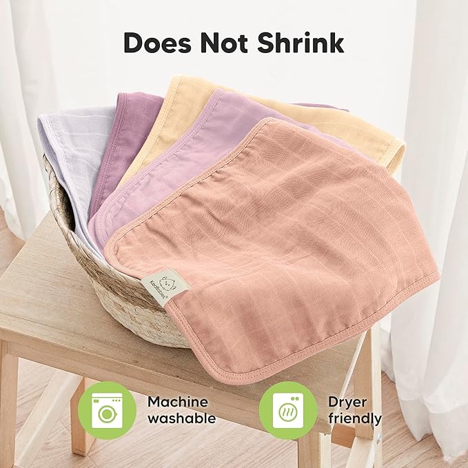 5-Pack Cotton Muslin Burp Cloths Baby Girls, Boys - Soft & Absorbent Spit Up Burp Rags, Large Muslin Towel, Cotton Wash Cloths for Babies, Newborn, Infant, No Shrink, Durable, Neutral (Phase)