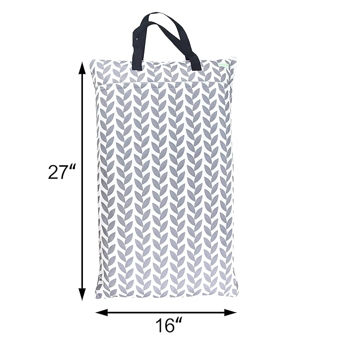 wegreeco Reusable Hanging Wet Dry Cloth Diaper Bag (Grey Leaf, Grey)