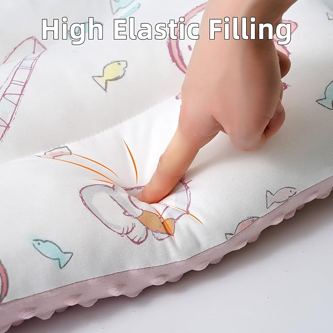 Reidio 1Pcs Toddler Pillow Double Sided Breathable Soft Cotton & Minky Dot Fabric Kids Pillow Cute Small Pillow Machine Washable (Rose)