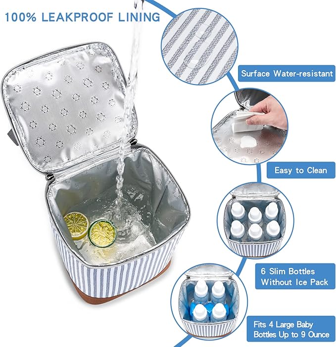 Breast Milk Cooler Bag with Ice Pack Fits 4 Baby Bottles Up to 9 Ounce, Baby Bottle Bag Great for Nursing Mom Daycare, Strap