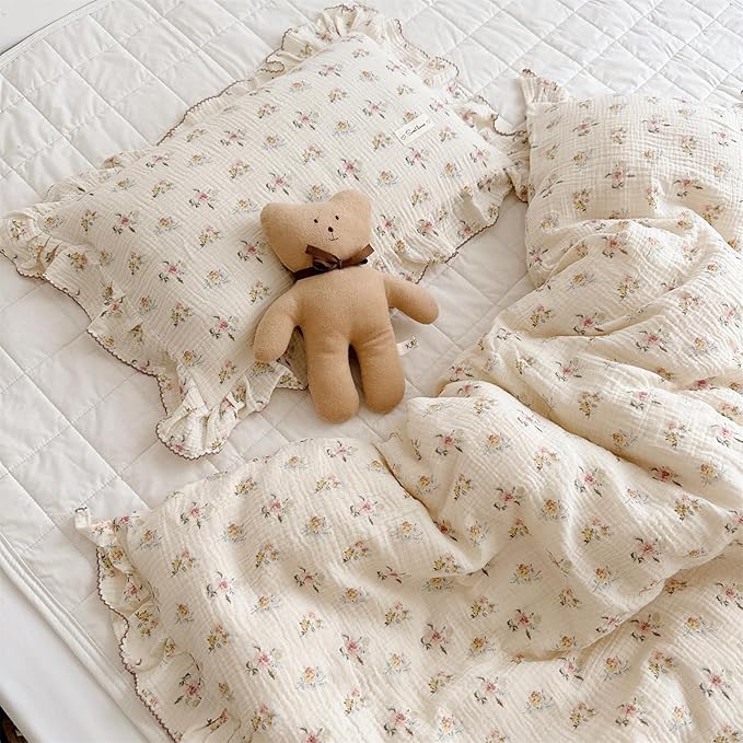 AOJIM Muslin Cotton Kids Pillowcase with Azalea Patterns, Lightweigth Soft Crib Nursery Pillowcase 1PC for Boys Girls, Print Toddler Bedding for Room Decor, Machine Washable, 26x20 Inches