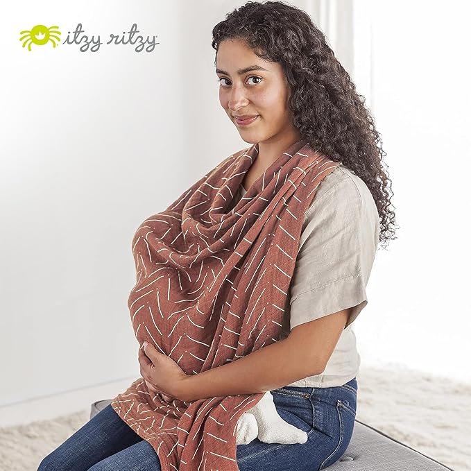 Itzy Ritzy Breastfeeding Boss Multi-Use Cover – A Nursing Cover, Swaddle, Car Seat, Tummy Time Mat & Burp Cloth All in One – Made of Soft Muslin Fabric & Measures 47” x 47” (Mudcloth)