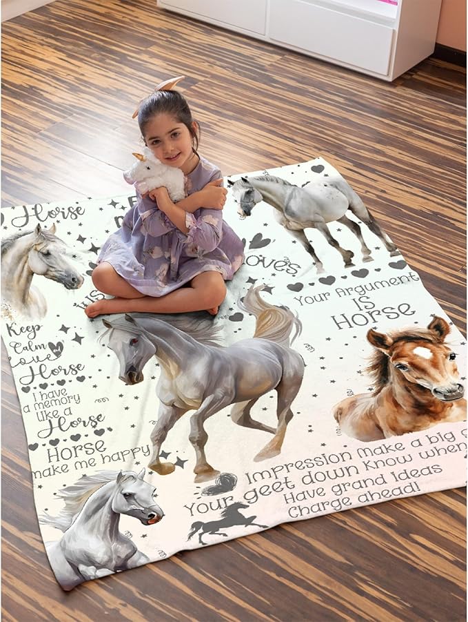 Horse Blanket for Adults,Flowers Animals Throw Blanket for Girls Boys Lightweight Cute Horse Soft Cozy Flannel Blanket for Kids 90 * 120 Inches