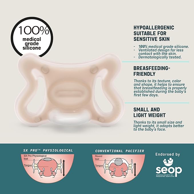 Suavinex Zero Zero Silicone Baby Pacifier w/SX Pro Physiological Pacifier Nipple (-2-2M), Fair