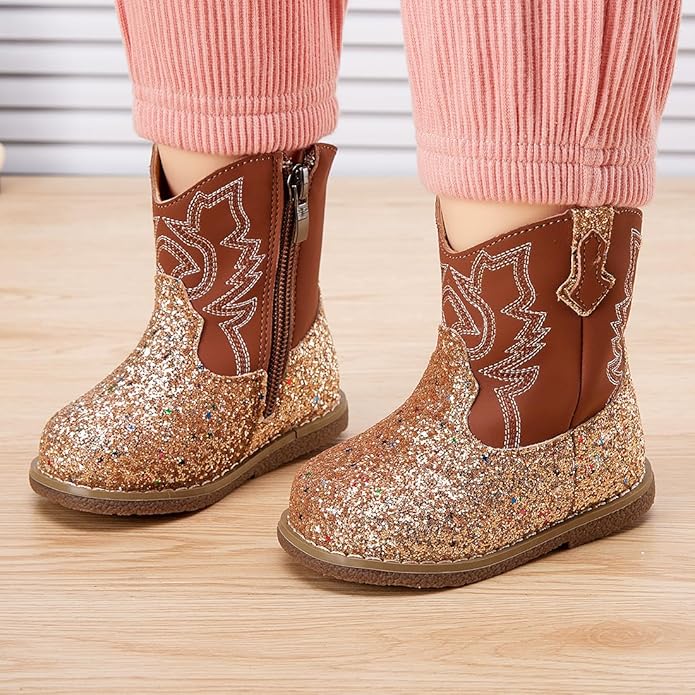 BMCiTYBM Baby Cowboy Cowgirl Boots Infant Western Shoes Boys Girls Round Toe Boots All Seasons 6-24 Months