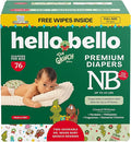 Hello Bello Dr. Seuss Baby Grinch Premium Diapers, Size NB (Up to 10 lbs), 76ct Plus Bonus Wipes: Softness & Protection for Sensitive Skin