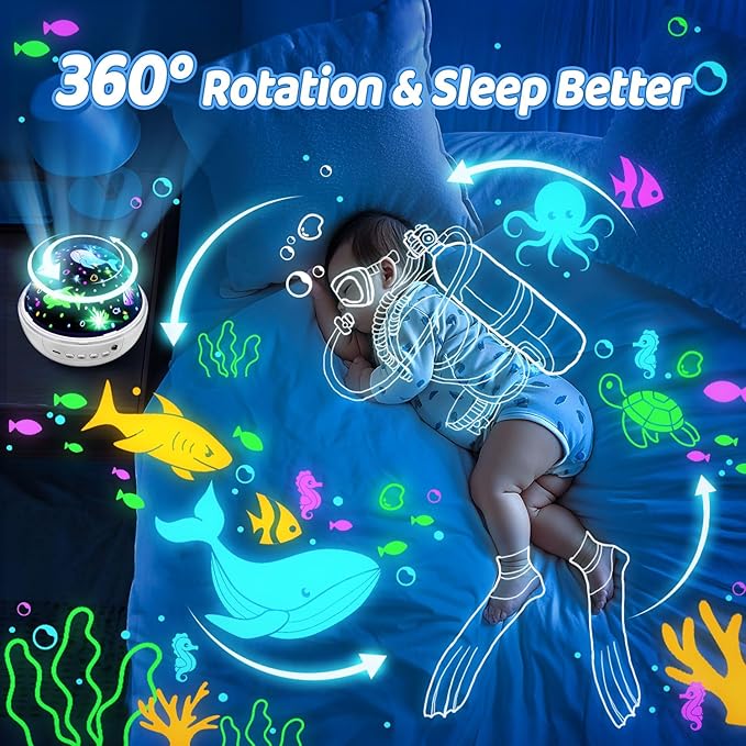 COOLNIGHT Boy Room Decor, 93 Lighting+3 Films Toddler Room Decor, Remote+Dimmable+360° Slient Nightlight for Baby Nursery, Starry Night Light Up Toys, Moon Projector (White)