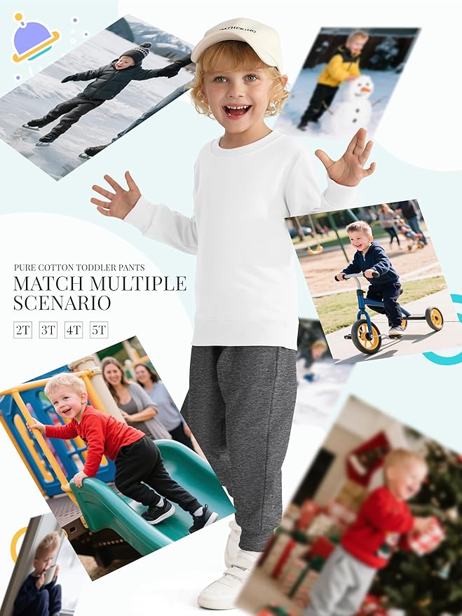 HXP 4 Pack Toddler Boys Sweatpants Pure Cotton Toddler Sweatpants Boys Kids Joggers Pants with Pocket Drawstring