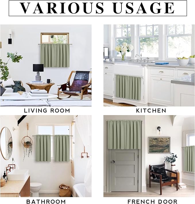 RYB HOME RV Curtains for Camper Windows, Mini Small Thermal Insulated Sunlight Heat Blocking Blackout Privacy Portable Curtains for Travel Trailer, Width 34 by Length 24, Sage Green, 2 Panels
